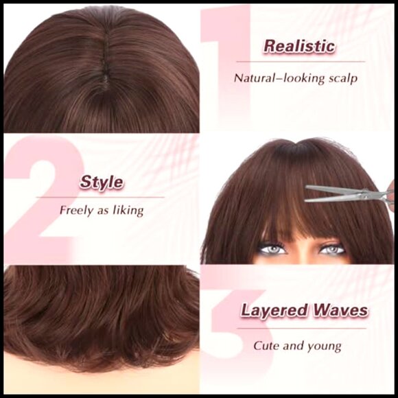 Shoulder Length Wavy Layered Synthetic Wig with Bangs Flipped Ends Daily Party main image 2